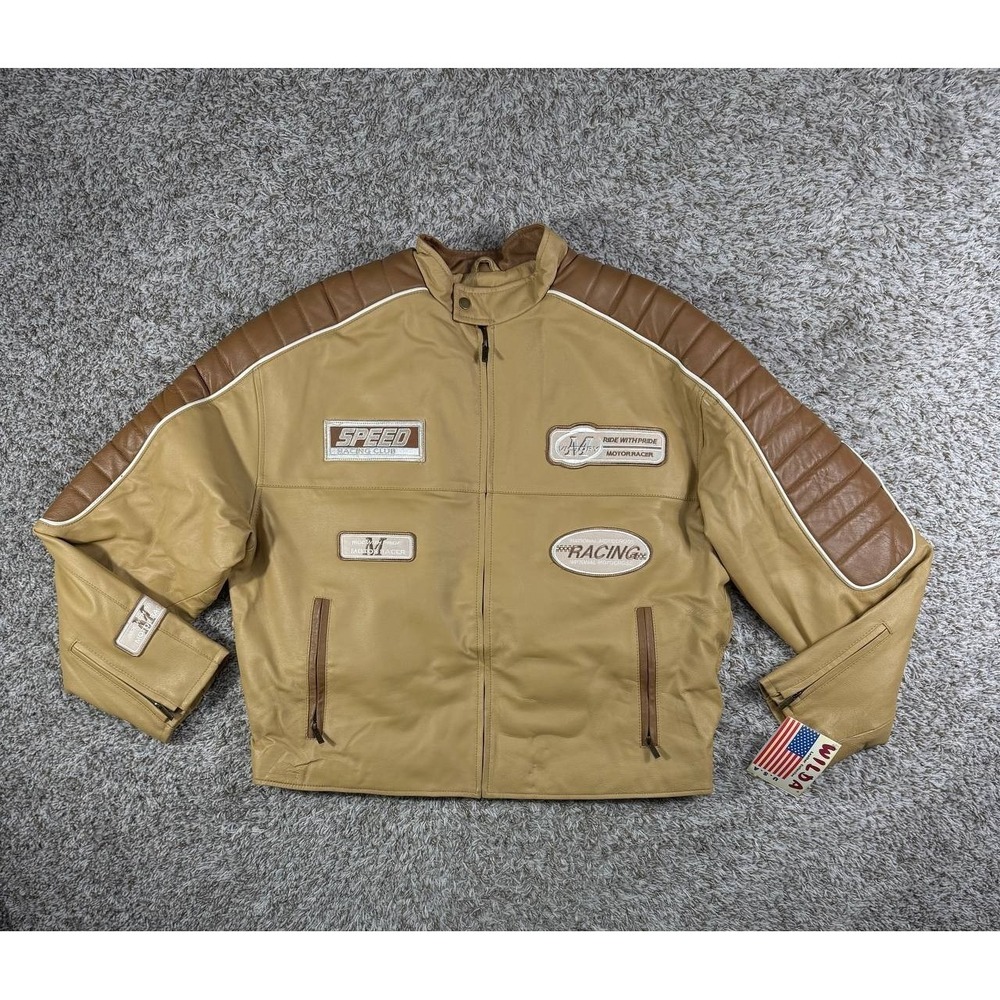 Vintage Y2K WILDA Genuine Leather Racing Jacket Moto Biker Patches Fur Lined 3XL